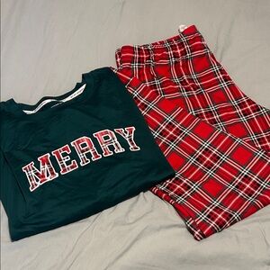 Festive Women's Pajama Set - Green and Red Plaid